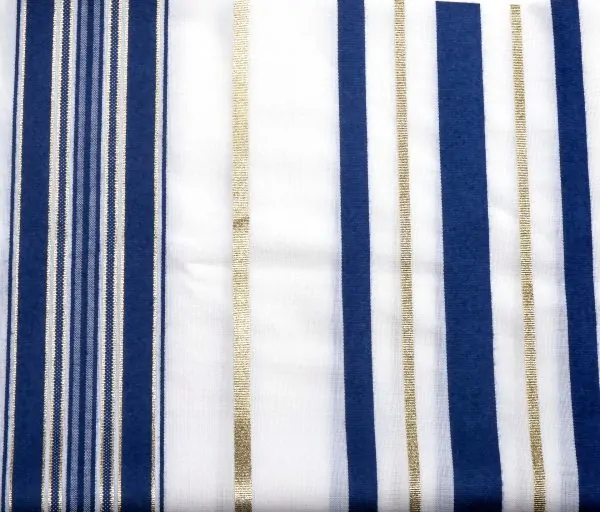Tallit - Blue & Gold Stripes (Wool) - Jerusalem Tallit 1
