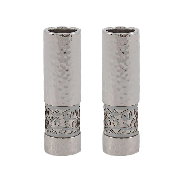 Shabbat candles "straight and decorated" - stainless steel and pomegranates 1