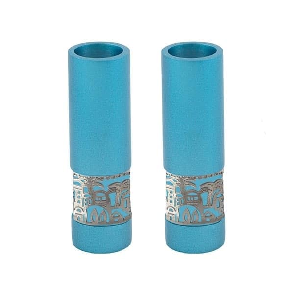 Shabbat candles "straight and decorated" - turquoise and Jerusalem 1