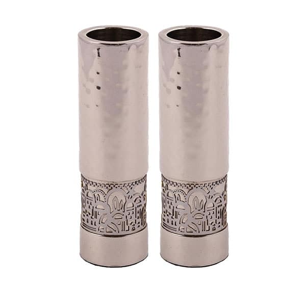 Shabbat Candlesticks "Straight and Decorated" - Silver and Jerusalem 1