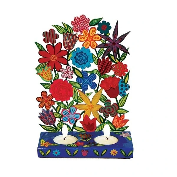 Shabbat candlesticks "colored metal stand" - flowers 1