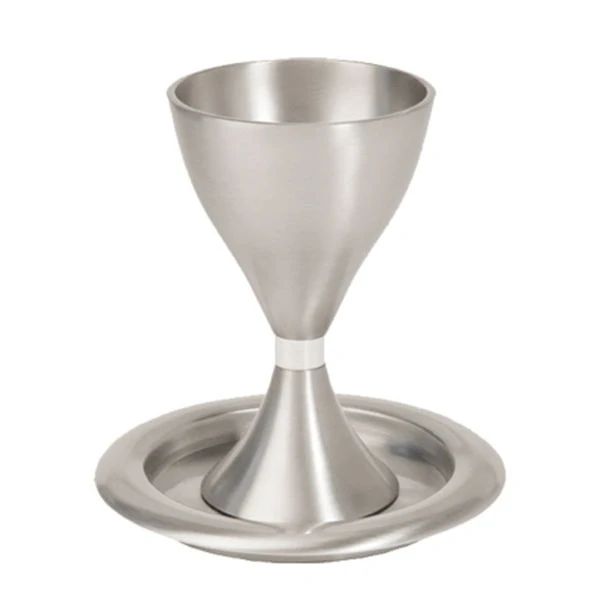 Kiddush Cup "modern hourglass" with matching plate - aluminum 1