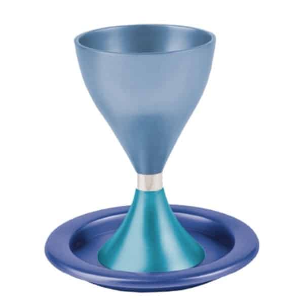 Kiddush Cup "modern hourglass" with matching plate - blue turquoise 1