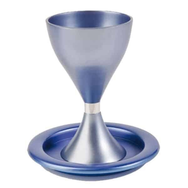 Kiddush Cup "modern hourglass" with matching plate - Blue metal 1