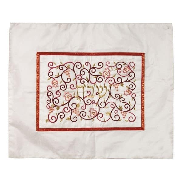 Challah Cover "Shabbat in the center" - white and Bordeaux 1