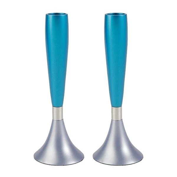 Shabbat candles "smooth and clean" - Aluminum and turquoise 1