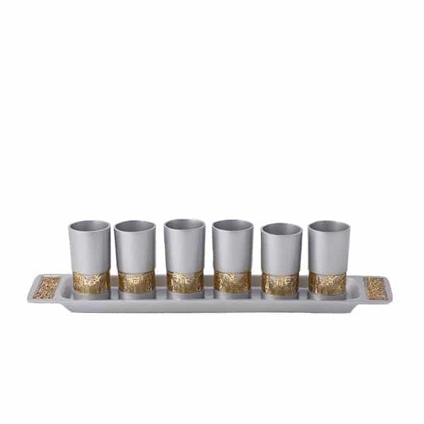 Set of small Kiddush Cups "six on tray" - metal cutout - aluminum 1