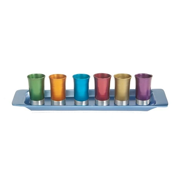 Set of small Kiddush Cups "six on a tray" - colorful 1