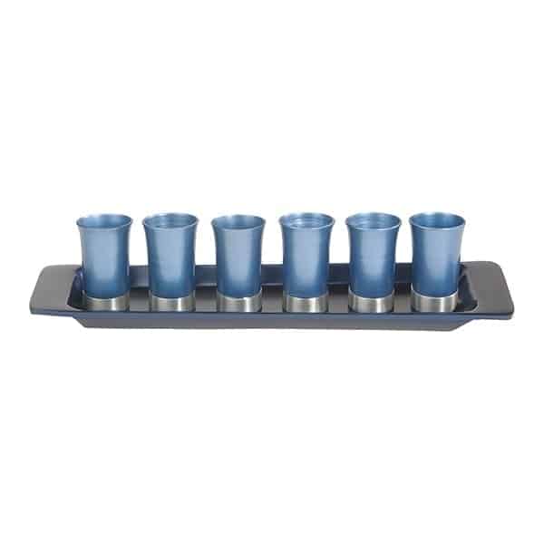Set of small Kiddush Cups "six on a tray" - blue 1