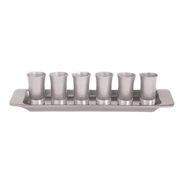 Set of small Kiddush Cups "six on a tray" - aluminum 1