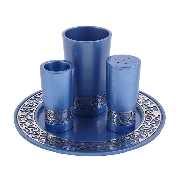 Havdalah set "decorated and smooth" - blue 1