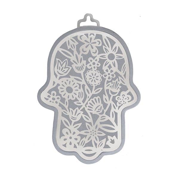 Large Hamsa "Flowers" Silver-Colored 1