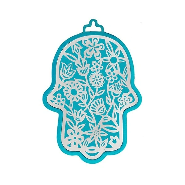 Hamsa (wall decoration) - flowers in turquoise background 1