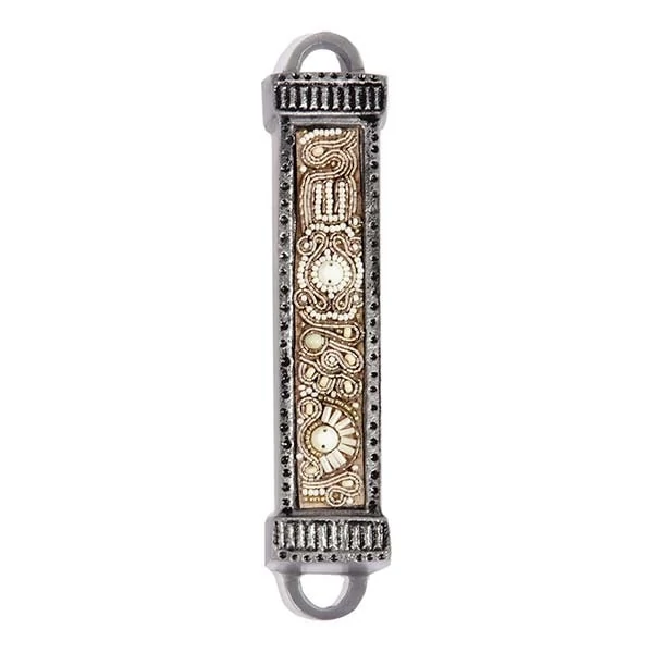 Mezuzah "metal and embroidery" - Pearl (12 cm) 1