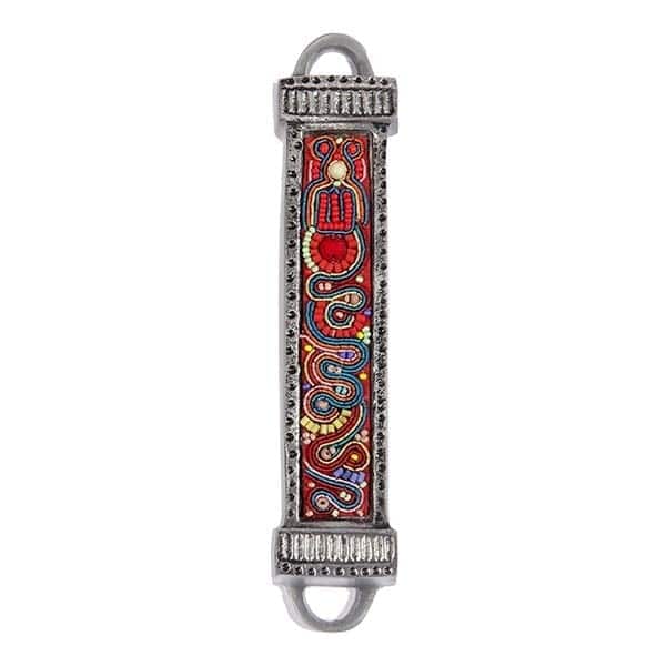 Mezuzah "metal and embroidery" - colored (12 cm) 1