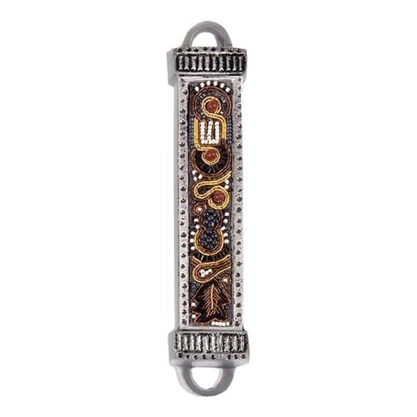 Mezuzah "metal and embroidery" - brown (12 cm) 1