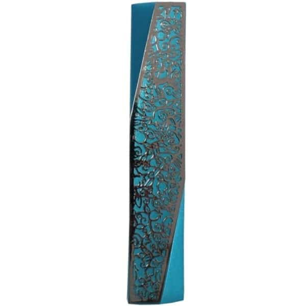 Wide Mezuzah Case "decorated angle" - turquoise 1