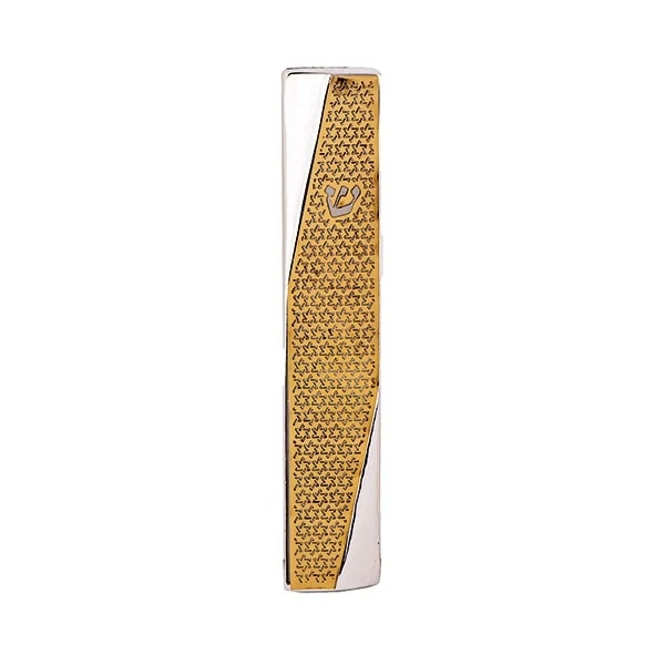 Wide Mezuzah Case "decorated angle" - Copper Star of David 1