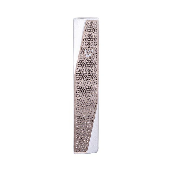 Wide Mezuzah Case "decorated angle" - Magen David stainless steel and aluminum 1
