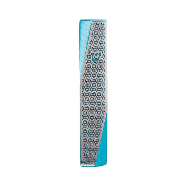 Wide Mezuzah Case "decorated angle" - Magen David Turquoise 1