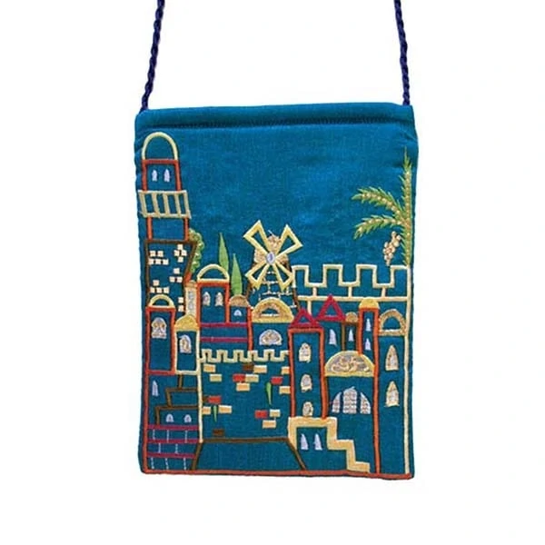 Embroidered side bag - Jerusalem - blue 1