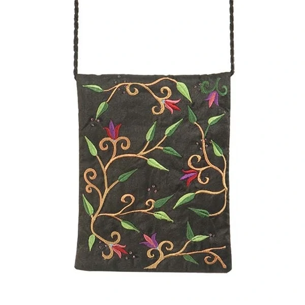Embroidered side bag - flowers - black 1
