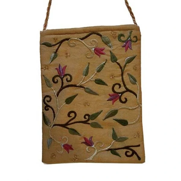 Embroidered side bag - flowers - gold 1