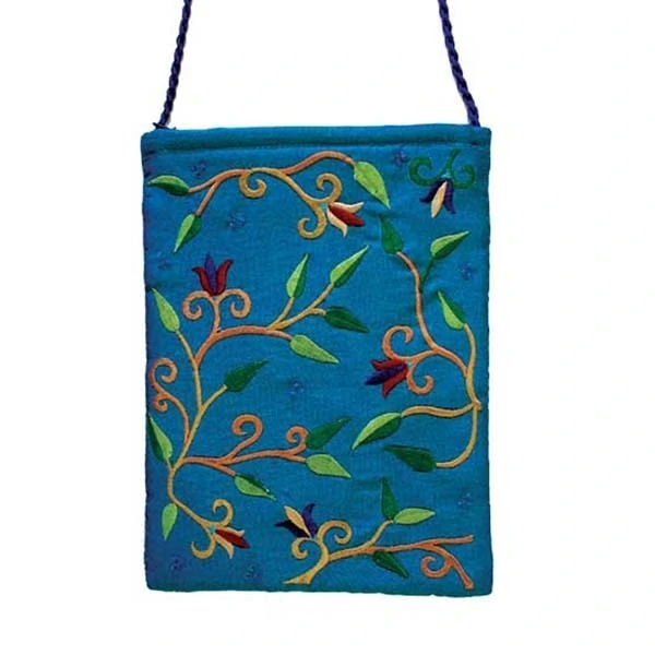 Embroidered side bag - flowers - blue 1