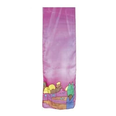 Wide silk scarf - Jerusalem in purple 1
