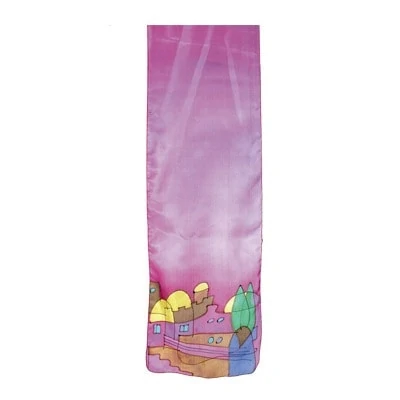 Wide silk scarf - Jerusalem in purple 1