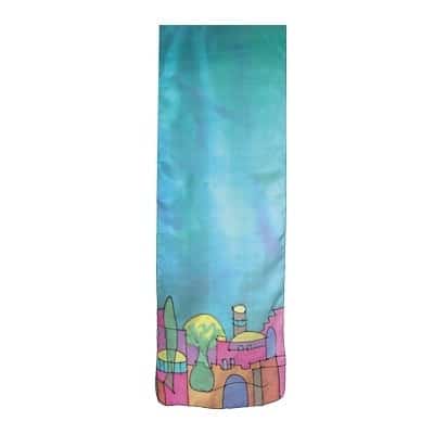 Narrow silk scarf - Jerusalem in turquoise 1