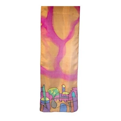 Narrow silk scarf - Jerusalem in Light Brown 1
