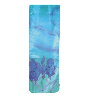 Narrow silk scarf - flowers in turquoise 1