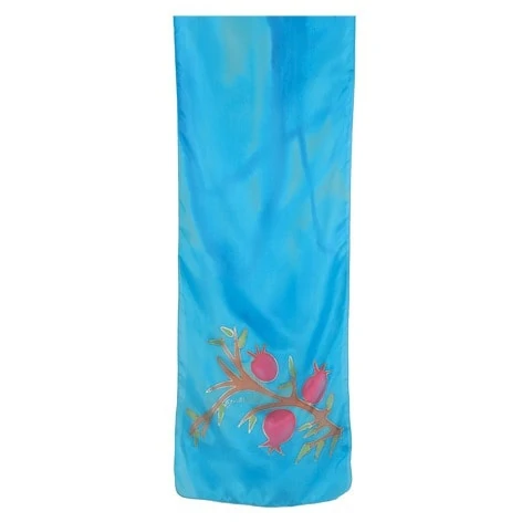 Wide silk scarf - Pomegranate s in turquoise 1