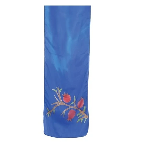 Wide silk scarf - Pomegranate s in blue 1