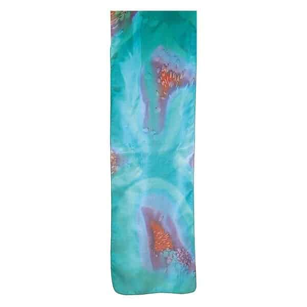 Smooth silk scarf - turquoise and orange 1