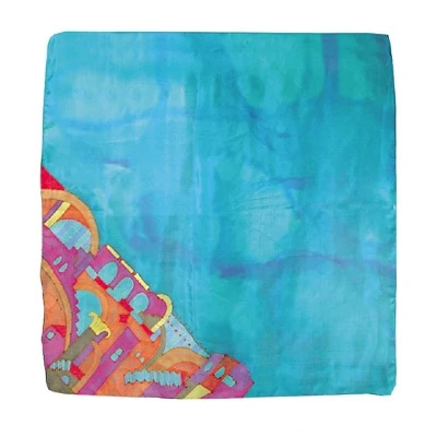 A square silk scarf - Jerusalem in turquoise 1