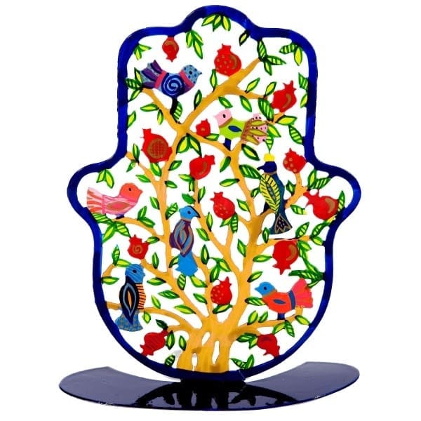 Large colorful stand in the shape of 'Hamsa' - pomegranates 1