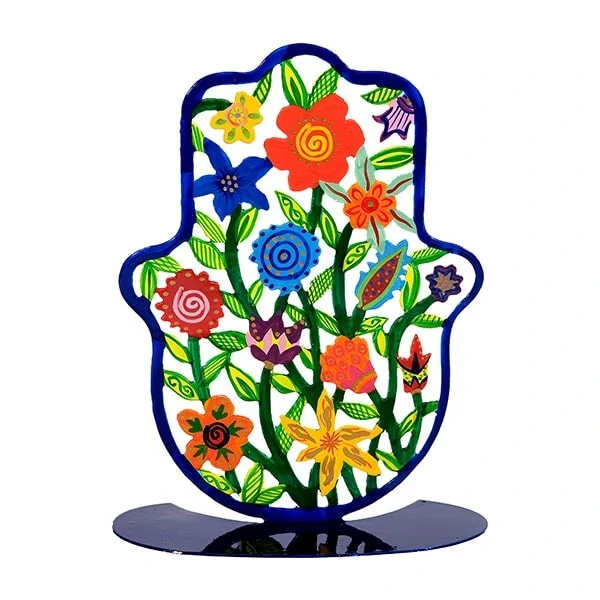 Large colorful stand in the shape of 'Hamsa' - flowers 1